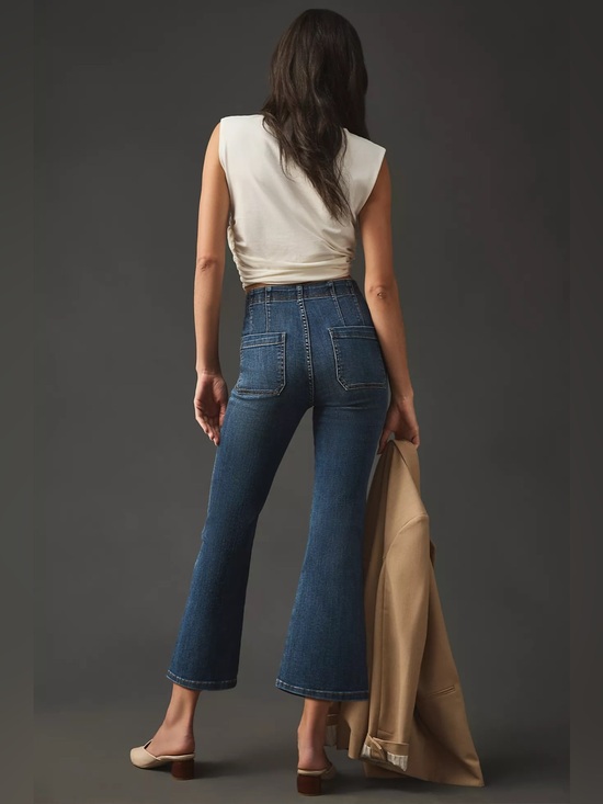 Pilcro Denim - Pilcro Mid Rise Kick Flare Crop Jeans Medium Wash Stretch Denim Size M Women